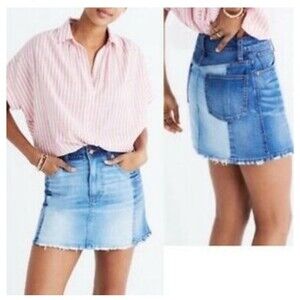 Madewell McCarren Color Block denim mini skirt Jean 24 raw hem
